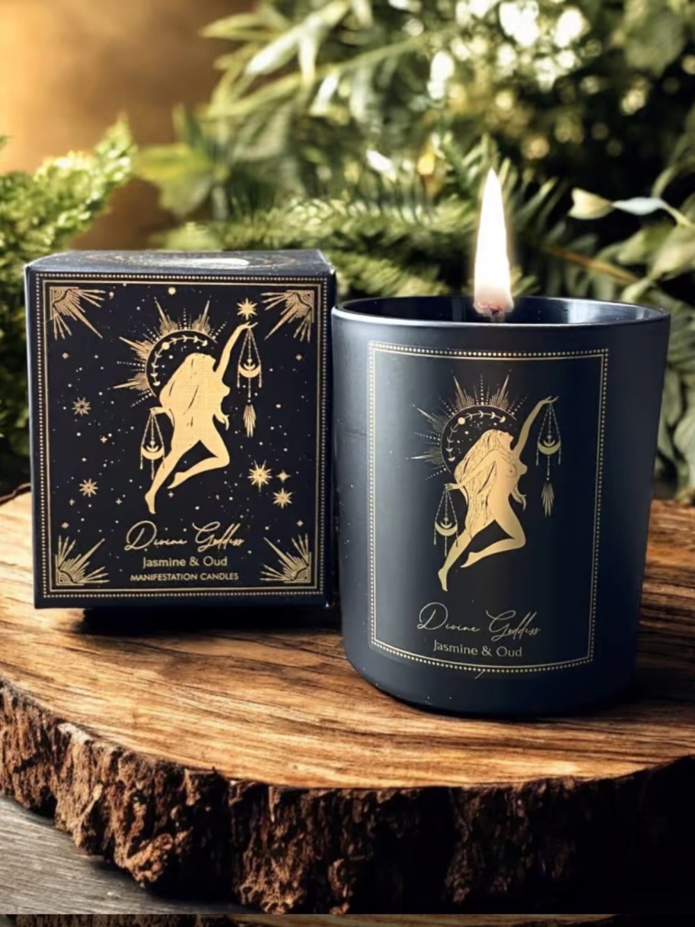 Manifestation Candle, Jasmine & Oud Scented Candle with Crystals, Jade Stones